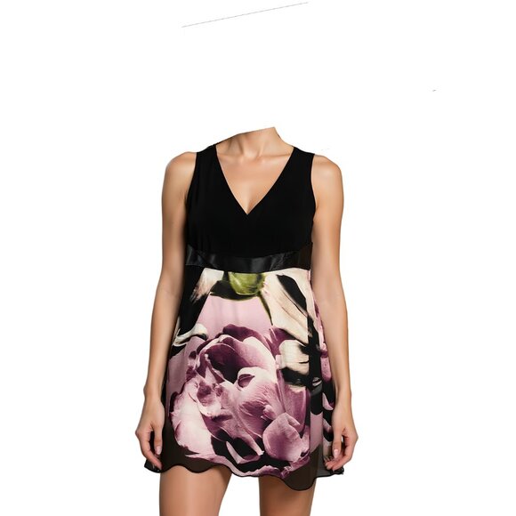 NWT Le Chateau Women’s Sleeveless Midi Dress Black Purple Pink Floral Size XL - Picture 2 of 11